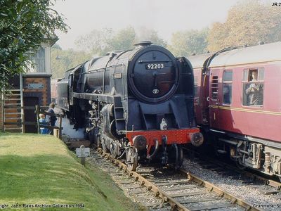 Sat Oct 8th 1994 Black Prince in Cranmore Station as the steam special from Paddington with ex GWR Nunney Castle comes to a halt